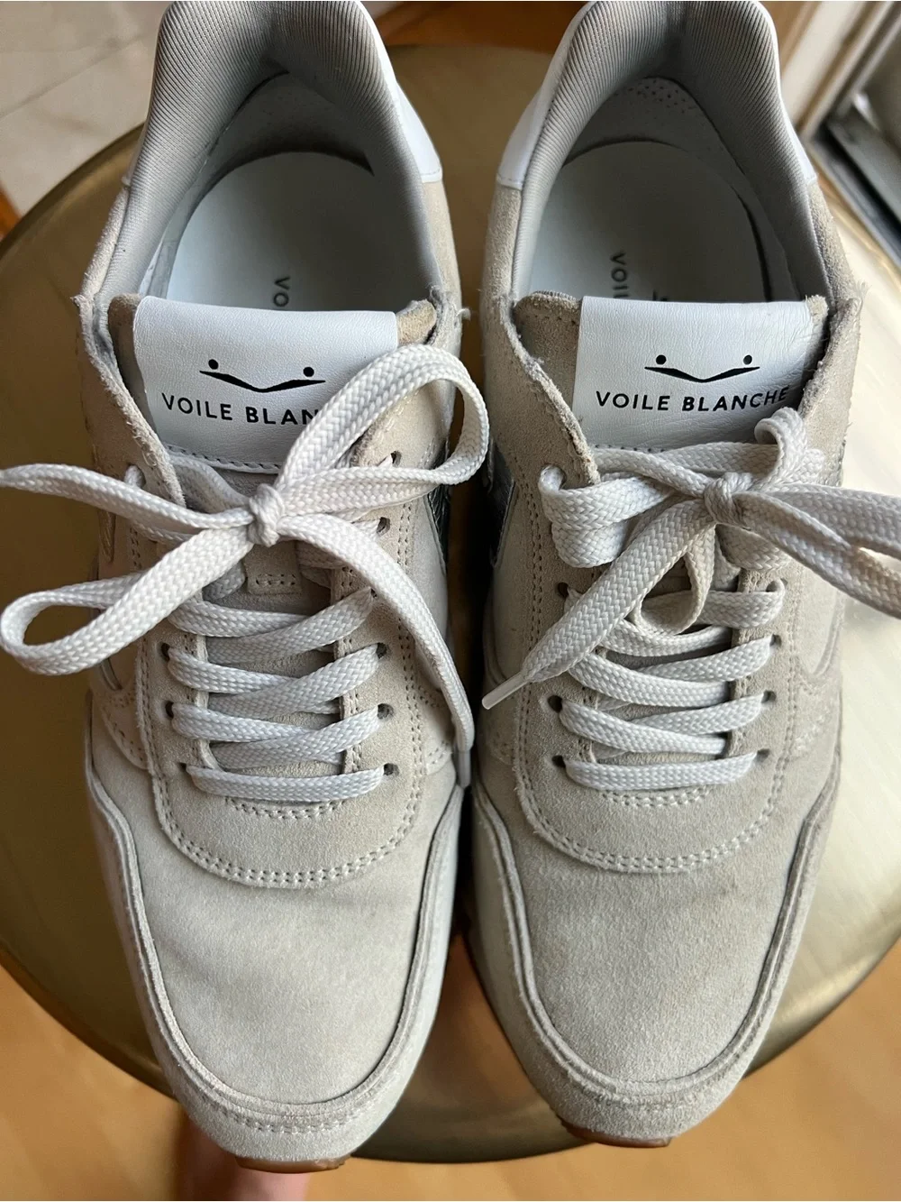 Voile Blanche Suede Sneakers in Light Beige with Metallic Accent